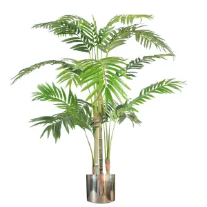 120cm (4ft) Premium Artificial Areca Palm with pot with Silver Metal Planter