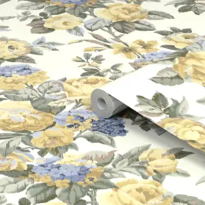 Laura Ashley Pembrey Yellow Floral Smooth Wallpaper Sample