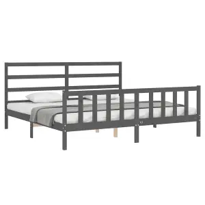 Berkfield Bed Frame with Headboard Grey 200x200 cm Solid Wood