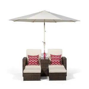 Giardino Nevada Double Reclining Rattan Sun Loungers Set - Brown