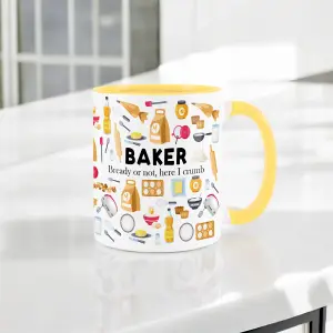 Baker Mug - Humourous Trades Funny Novelty Gift - Tea/Coffee Hot Drinks Yellow Ceramic Cup Present for Bakers/Bakery Workers