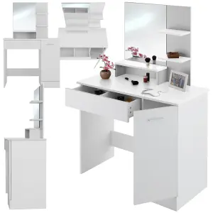 Dressing Table Zoe - drawer, mirror, cupboard and storage shelves - white