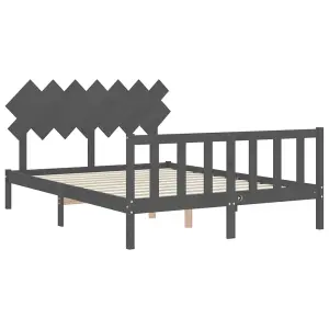 Berkfield Bed Frame with Headboard Grey King Size Solid Wood