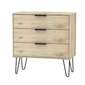 Ready assembled Matt oak effect 3 Drawer Chest (H)740mm (W)765mm (D)395mm