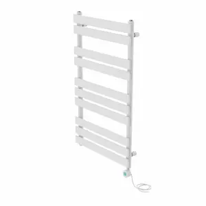 Rinse Bathrooms 1000x600mm White Designer Flat Panel Electric Heated Towel Rail Thermostatic Timer Bathroom Towel Radiator 600W