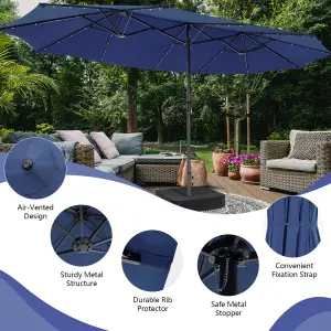 Costway 4.5m Double-Sided Patio Parasol with Stand Outdoor Twin Market Umbrella w/ Solar LED Lights