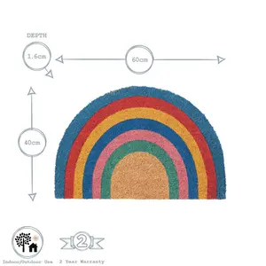 Nicola Spring - Coir Half Moon Door Mat - 60 x 40cm - Rainbow Pastel