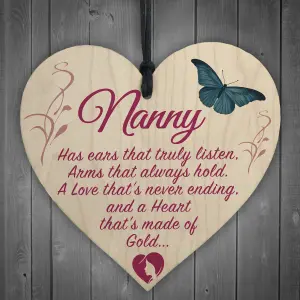 Red Ocean Nanny Heart Of Gold Hanging Wooden Heart Plaque Sign Gift