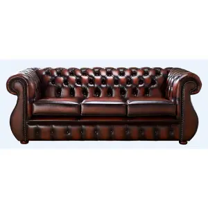 Chesterfield 3 Seater Antique Rust Leather Sofa Bespoke In Kimberley Style