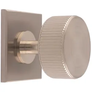 Reeded Radio Cabinet Door Knob & Matching Backplate Lined Satin Nickel 40 x 40mm