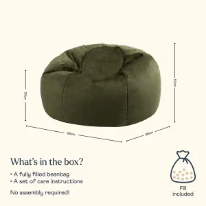 icon Aurora Classic Velvet Bean Bag Chair Olive Green Bean Bags