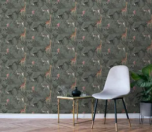 Dark Green Vintage Zoo Wallpaper