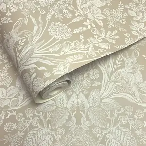 Harlen Woodland Damask Wallpaper Beige Holden 13559