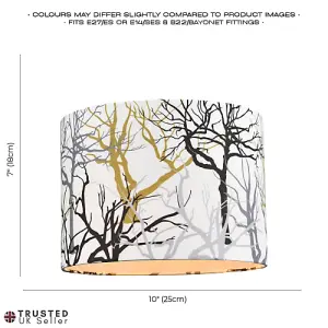 Modern Off-White Lamp Shade with Silver Gold and Black Woodland Trees Decoration