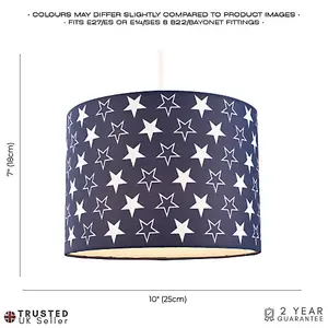 White Stars Children's/Kids Blue Cotton Fabric Bedroom Lamp or Pendant Shade