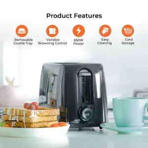 Geepas Electric Kettle & 2 Slice Bread Toaster Kitchen Combo Set, Black