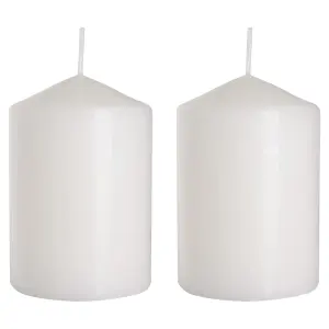 Pillar Candles, Pack of 2, Unscented, Long Burning Time, 15 x 7 cm / 6 x 2.75 in (White, Matt)