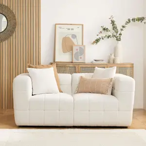 2 Seater Sofa Settee White Boucle Teddy Fabric Birlea Cloud