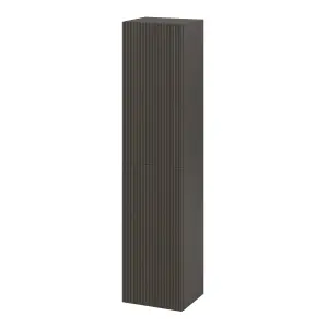 GoodHome Kentia Ribbed effect Walnut Veneer Double Bathroom Column cabinet (H)150cm (W)35cm