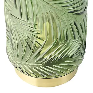 Modern Palm Tree Emerald Forest Green Glass Table Lamp with Satin Brass Base