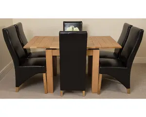 Richmond 90cm - 150cm Square Oak Extending Dining Table and 6 Chairs Dining Set with Lola Black Leather Chairs