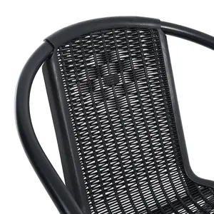 6 Pcs Black Vintage Style Stacking Rattan Patio Garden Chairs Outdoor Armchairs with Metal Frame