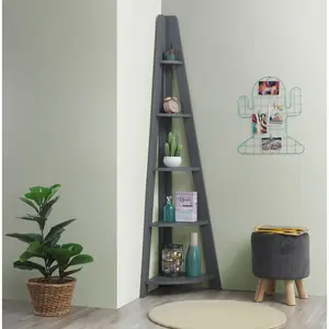 Arelious Corner Bookcase Dark Grey