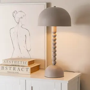 ValueLights Lowe Grey Pebble Abstract Bedside Table Lamp with a Dome Lampshade