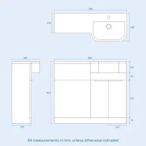 Nes Home 1000mm Right Hand Freestanding Cabinet White with Basin, WC Unit & Toilet