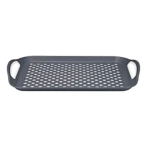 2 X Large Plastic Rectangular Non-slip Top & Bottom Serving Tray - Anti-slip Patterned Surface - With Easy-grip Handles