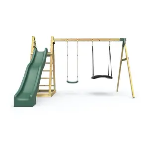 Rebo Wooden Pyramid Activity Frame with Swings and 10ft Water Slide - Horseshoe