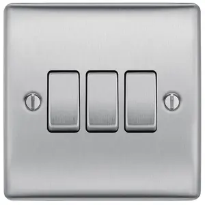 BG Brushed Steel 20A 2 way 3 gang Light Switch