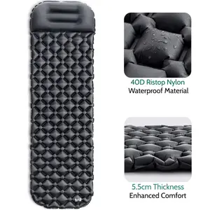 Lightweight Sleeping Mat With Pillow Ultra Light Inflatable Camping Mattress 5.5cm - Black