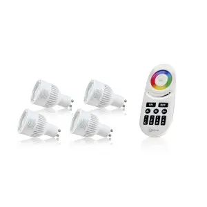 Auraglow 2.4GHz Remote Control RGB GU10 LED Light Bulb - 60w EQV - 4 Pack With 4 Zone Remote