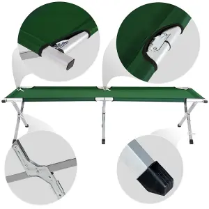 Camp Bed - foldable camping cot, 150 kg load capacity - green