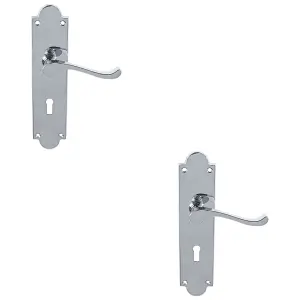 2 PACK - Victorian Latch & Lock Door Handle - Polished Chrome Lever On Shaped Backplate