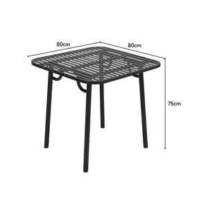 Black 80cm W Outdoor Garden Dining Table with Metal Slatted Top