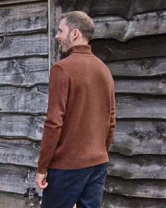 Mens Lambswool Polo Neck Jumper Brown | Woolovers