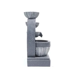 4 Tier Rockery Waterfall Decoration Solar Powered Outdoor Water Feature Fountain with LED Lights 47cm