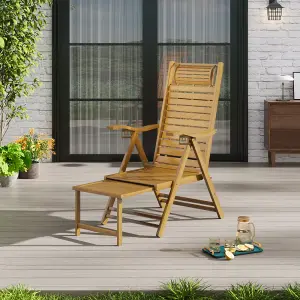 Brown Foldable Adjustable Balcony Wooden Bamboo Rocking Chair Lounge Chair