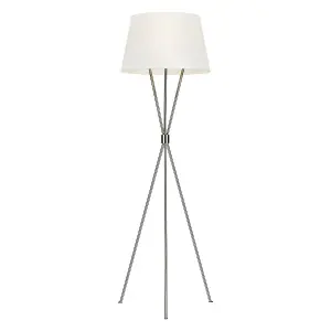 Floor Lamp White Shade Highly Polished Nickel Finish LED E27 60W Bulb