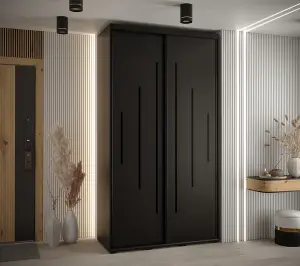 Cannes XII Sliding Door Wardrobe W130cm - Sleek Black Storage for Compact Spaces