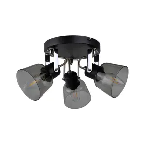 Zach Black 3 Light Spotlight Plate with Glass Shade