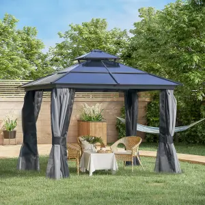 Outsunny 3x3(m) Polycarbonate Hardtop Gazebo w/ Double Roof & Aluminium Frame