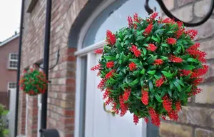 Pair of Best Artificial 38cm Red Lush Lavender Hanging Basket Flower Topiary Ball - Weather & Fade Resistant