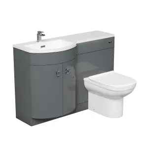 Nes Home Manifold Bathroom Basin LH Sink Vanity Grey Unit Back To Wall WC Toilet 1100mm