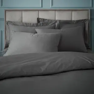 180 Thread Count Egyptian 100% Cotton Duvet Cover Set with Pillowcases Grey / Double + 2 Standard Pillowcases 