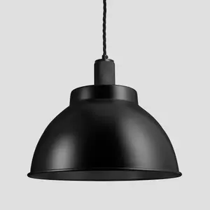 Industville Knurled Dome Pendant, 13 Inch, Black, Black Holder