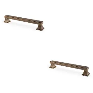 2 PACK - Chunky Square Pull Handle - Antique Brass 160mm Centres SOLID BRASS Drawer Door