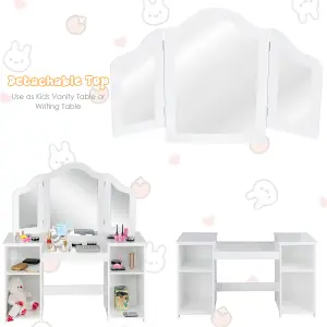 Costway 2 In 1 Kids Vanity Table Children Dressing Table Set w/ Mirror & Storage Shelves